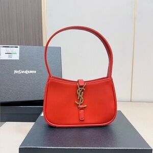 Yves Saint Laurent Red Shoulder Bag with Gold Accents